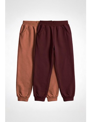 Perendi Unisex Çocuk Basic Jogger Eşofman Altı 2’li Set Kiremit - Bordo Esnek Bel Yapısı ile Konfor