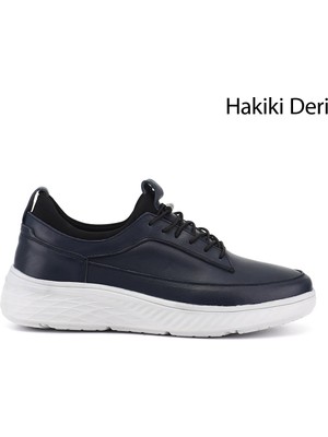 Gönderi(r) Erkek Lacivert  Bağcıklı Hakiki Deri Sneaker