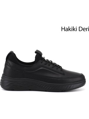 Gönderi(r) Erkek Siyah  Bağcıklı Hakiki Deri Sneaker