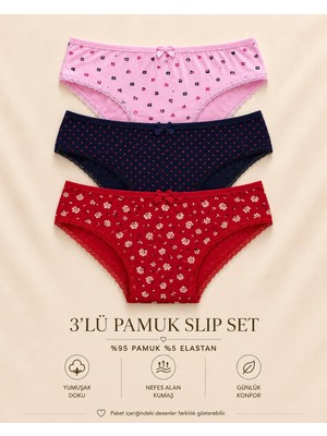 Intive Lingerie Intive Comfort Desenli Lacivert/pembe/kırmızı 3'lü Slip/külot Set