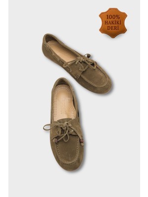 Capone Outfitters Vicki Hakiki Deri Süet Bağcıklı Boncuklu Konfor Kadın Loafer Tekne Ayakkabısı