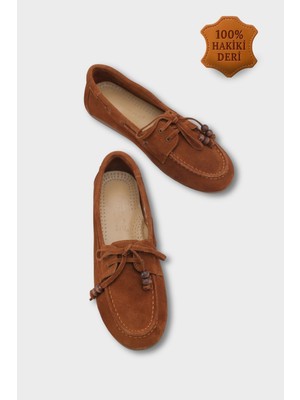 Capone Outfitters Vicki Hakiki Deri Süet Bağcıklı Boncuklu Konfor Kadın Loafer Tekne Ayakkabısı