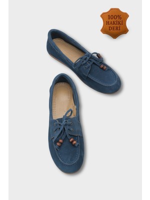 Capone Outfitters Vicki Hakiki Deri Süet Bağcıklı Boncuklu Konfor Kadın Loafer Tekne Ayakkabısı