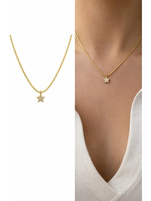 Arsaley Aşlı Yıldız Charm Altın Kaplama Gold Kadın Kolye (45 Cm)
