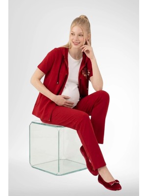 Mecit Pijama Mecit 6400 Kırmızı 3'lü Hamile Lohusa Pijama Takımı