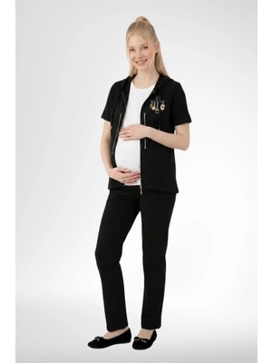 Mecit Pijama Mecit 6400 Siyah 3'lü Hamile Lohusa Pijama Takımı