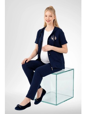 Mecit Pijama Mecit 6400 Lacivert 3'lü Hamile Lohusa Pijama Takımı