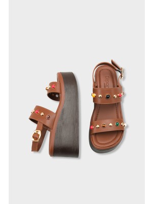 Capone Outfitters Jennie Dolgu Topuklu Renkli Taşlı Çift Bantlı Kadın Sandalet