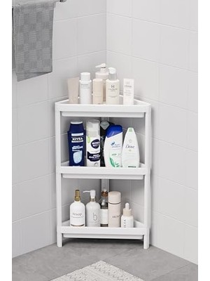 Expresstore Life 3 Katlı Üçgen Plastik Beyaz Banyo Mutfak Rafı MIT1059