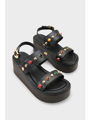 Capone Outfitters Jennie Dolgu Topuklu Renkli Taşlı Çift Bantlı Kadın Sandalet