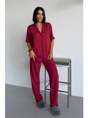 Coccolarsi Nuvola Pura Bordo Viskon Kısa Kol Pantolon Pijama Takımı
