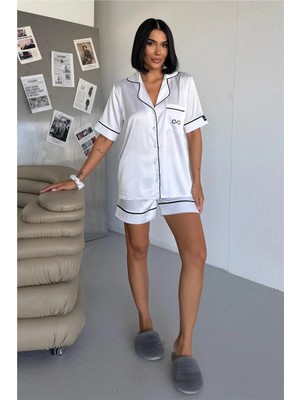 Coccolarsi Essenza Notte Beyaz Saten Kısa Pijama Takımı