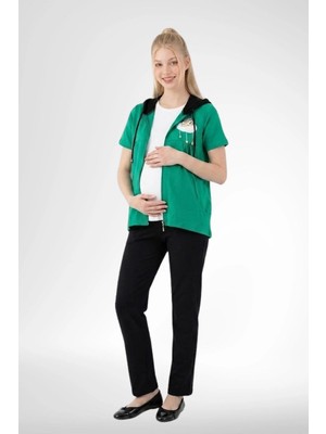 Mecit Pijama Mecit 6401 Yeşil 3'lü Hamile Lohusa Pijama Takımı