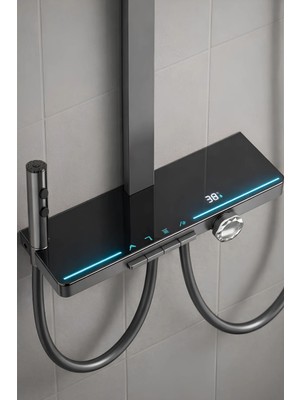 Oxy Aqua Lusso Piano Duş Seti - Dijital LED Göstergeli Piyano Tuşlu Termostatik Banyo Batarya Duş Sistemi Tepe Robot Duş Seti