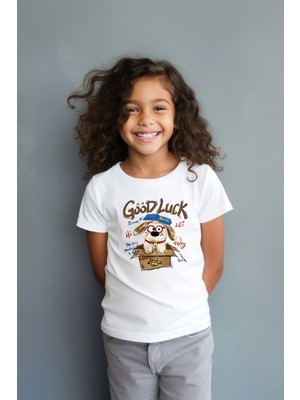 BarsDepo Good Luck Baskılı Tişört, Oversize Unisex Tişört Çocuk / Yetişkin