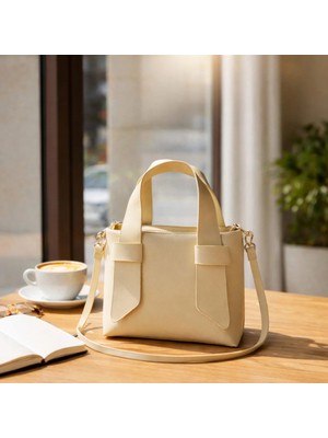 VogueaStyle Krem Minimal El & Omuz Çantası