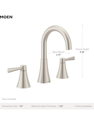 Assess Store 84023SRN Ronan Iki Saplı Yaygın Lavabo Bataryası, Spot Dirençli Fırçalanmış Nikel