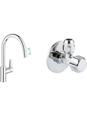 Assess Store Start Edge Spiralli Eviye Bataryası Krom + 2 Adet 55MM Ara Musluk Seti