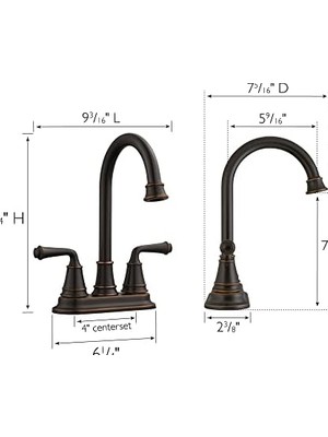 Assess Store 524777 Eden Mutfak Lavabosu Için 2 Saplı Bar Musluğu, 2.1 Gpm, Yağla Pürüzsüzleştirilmiş Bronz Kaplama