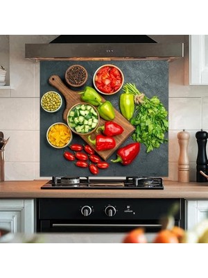 Assess Store Mutfak Ocağı Arkası Lezzetli Sebzeler Duvar Yapışkanlı Folyo - 60X54 cm