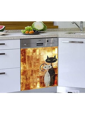Assess Store Bulaşık Makinesi Kaplama Beyaz Eşya Kaplama Siyah Beyaz Kediler