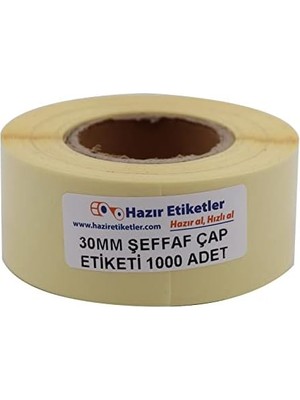 Assess Store Şeffaf Çap Kutu Kapatma Etiketi Rulo Etiket, 30MM x 30MM Çap 900 Adet, Yuvarlak Transparan