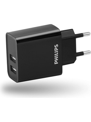 Philips DLP2610/12 Hızlı Şarj Adaptörü 2 USB-A 5 V/3.1A Siyah Ev Şarjı Uyumlu Modeller