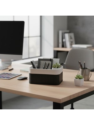 Assess Store Mini Dikdörtgen Bambu Düzenleyici ve Saklama Sepeti – Siyah Ahşap Banyo, Makyaj ve Ofis Organizeri, Kumaş Astarlı Çok Amaçlı Dekoratif Kutu (20X15X10 Cm)