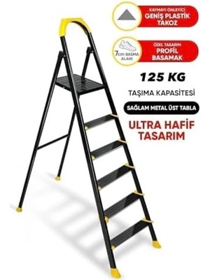Assess Store Ze Hardy Özel Tasarım Hafif Merdiven, Kaymaz,özel Üçgen BASAMAKLAR,125 kg Taşıma Kapasitesi, (5+1)