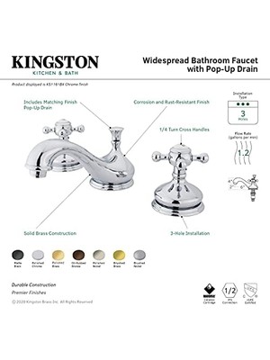 Assess Store KS1168BX Metal Çapraz Saplı Klasik Yaygın Lavabo Musluğu, Nikel