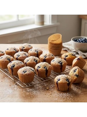 Assess Store 100 Adet Kek Kapsülü Muffin Kalıbı Yanmaz Yapışmaz Yağlı Kağıttan Tek Kullanımlık Fırın Uyumlu Kek Kalıbı (100)