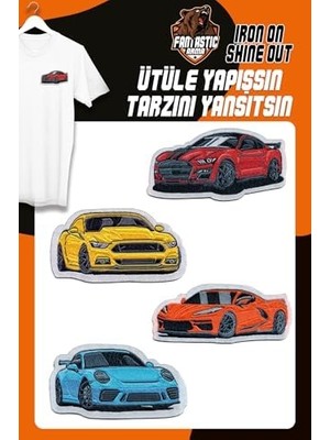 Assess Store Ütü ile Yapışan Dokuma Seti Patch Yama Renkli Arabalar Modeli (4 Adet)