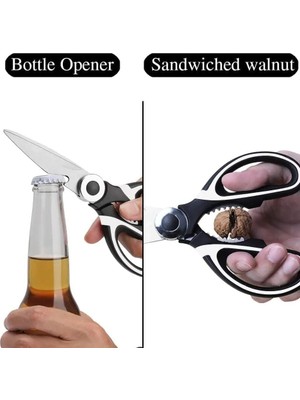 Assess Store Paslanmaz Çelik Çok Amaçlı Mutfak Makası – Balık, Tavuk ve Sebze Kesici, Ceviz Kırma Gözü, Şişe/soda Açma Özellikli Profesyonel Kesim Makası