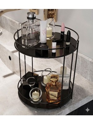 Statika Home Siyah  2 Katlı Banyo Kozmetik Takı Makyaj Düzenleyici Organizer Servis Sunum Tepsisi Ikramlık