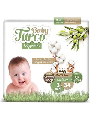 Assess Store Baby Turco Doğadan 3 Beden Midi Bebek Bezi (1 x 34 Adet)