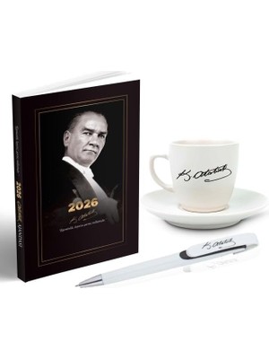 Assess Store 2026 Atatürk Gazi Paşa Ajanda - Atatürk Imza Baskılı Kahve Fincanı - Ayraç - Kartpostal