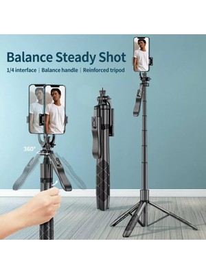 Assess Store L16 Selfie Çubuğu Uzaktan Kumandalı 157 cm Özçekim 360 Derece Alüminyum Masa Üstü