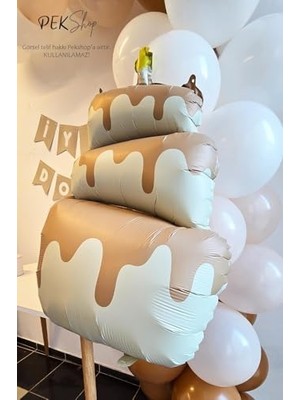 Assess Store Retro Krem Pasta Folyo Balon Retro Mumlu 3 Katlı Pasta Balon