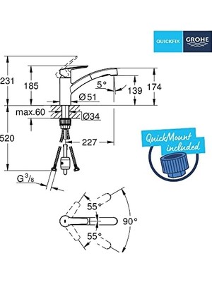 Assess Store Start Spiralli Eviye Bataryası | 90˚ Dönüş Açısı | Mat Siyah | 303072431