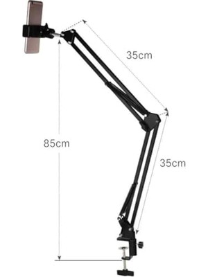 Assess Store 360° Ayarlanabilir Masaüstü Üst Çekim Telefon Standı – Süspansiyon Kollu Kol – Canlı Yayın, Yemek Çekimi, Üstten Çekim, Youtuber & Yayıncı Için – Bluetooth Kumandalı