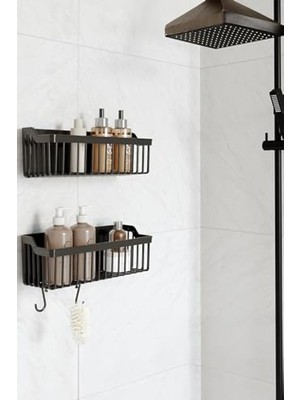 Cekar Store Yapışkanlı Banyo Rafı 2'li Banyo Düzenleyici Duş Rafı Kanca Askılı Organizer Şampuanlık Plastik