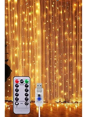 Cekar Store Perde LED 3MX3M Günışığı 300 Adet LED 8 Fonksiyonlu USB 10 Sarkıt