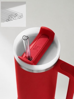 Assess Store 30 cm Uyumlu Kalp Şekilli Tritan Malzeme Yedek Pipet Seti (4 Pipet ve 1 Fırça) 30 Oz ve 40 Oz Bardaklar ile Uyumlu, Ekstra Uzun, Şeffaf