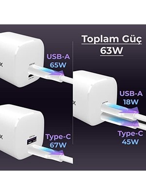 Assess Store Bix SV67 65W Gan Usb-A Supervooc 2.0 + 67W Pd Type-C Çift Bağlantı Noktalı Yüksek Hızlı Şarj Cihazı, Oppo Find X2, Reno 6, 5, 4, Realme 8 Pro, Gt Neo 2