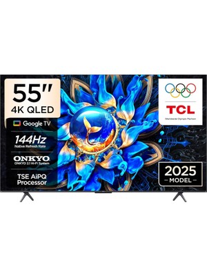 Assess Store Tcl 55 Inç Akıllı Tv 55T8C 4K QLED Renkli Quantum Crystal HDR10+ Oyun Tv, 144Hz Doğal Yenileme Hızı, Onkyo 2.1 Hi-Fi Ses Sistemi, Dolby Atmos, Dts Virtual X, Memc, Game (2025 Modeli)