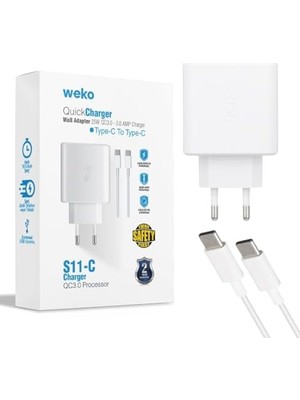 Assess Store Weko WK-21440 S11-C 25 Watt Beyaz Şarj Başlık Adaptörü + Type-C To Type-C 70CM Kablo