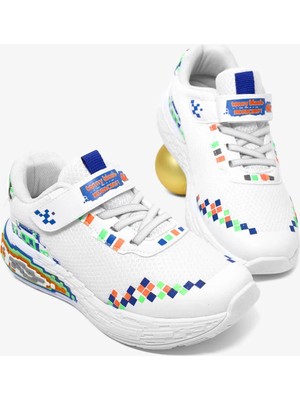 Tonny Black Çocuk Unisex Beyaz Rahat Kalıp Nefes Alabilen Cırtlı Işıklı Sneaker