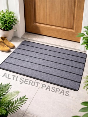 Assess Store Beylini Şerit Desenli Kapı Önü Paspası Kaymaz Taban Dayanıklı Su Geçirmez Emici Nem Toz Uv Dayanıklı 45X70CM (Gri)
