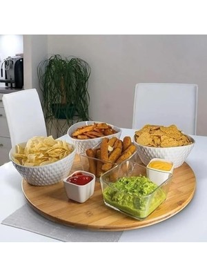 Assess Store 360° Dönebilen 34 cm Bambu Ahşap Pizza, Peynirebilen ve Sunum Tepsisi – Çok Amaçlı Döner Servis Tahtası, Çerezlik & Sunumluk, Şık ve Dayanıklı Ahşap Sunum Ürünü (Klasik)