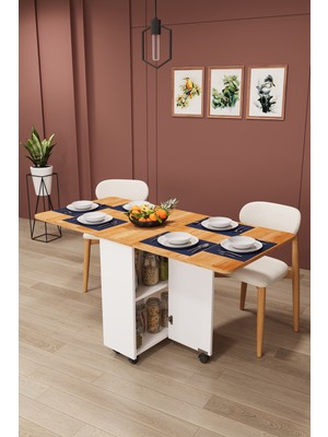 Asra Trend Lüks Katlanır Mutfak Yemek Masası %100 MDF Pratik Raflı Çalışma Masası KM11